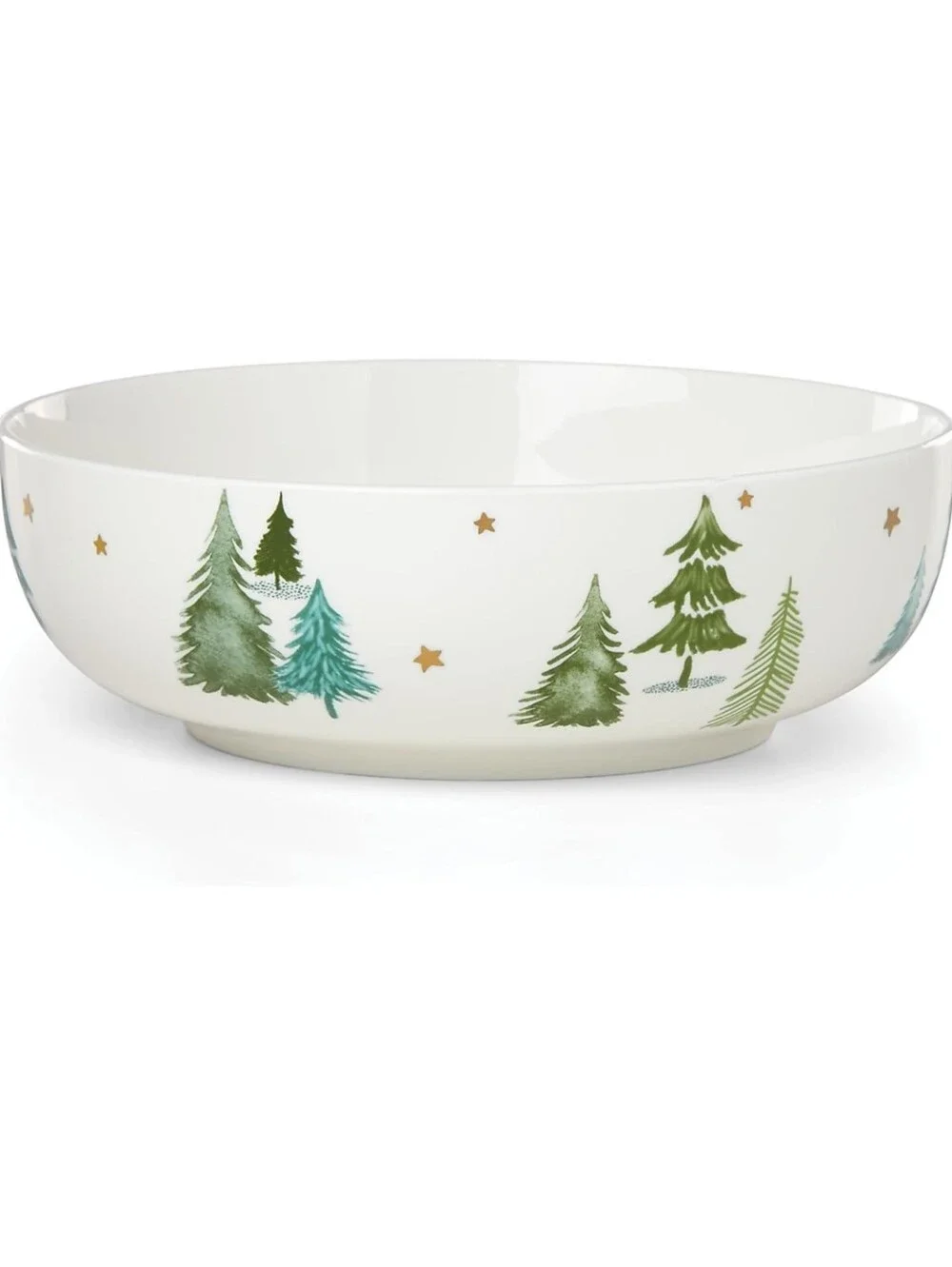 Lenox White Serving Bowl with Green Tree and Gold Star Motif